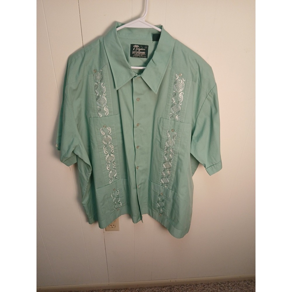 Guayabera by Haband Green Embroidered Short Sleeve Shirt Size 3XL Cuba Style!!